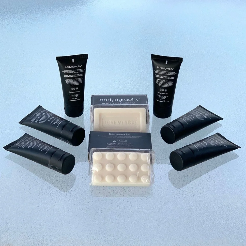 Bodyography Travel Size Hair & Skin Care Toiletry, 2 Sets of 4 Pieces = 8 Pieces